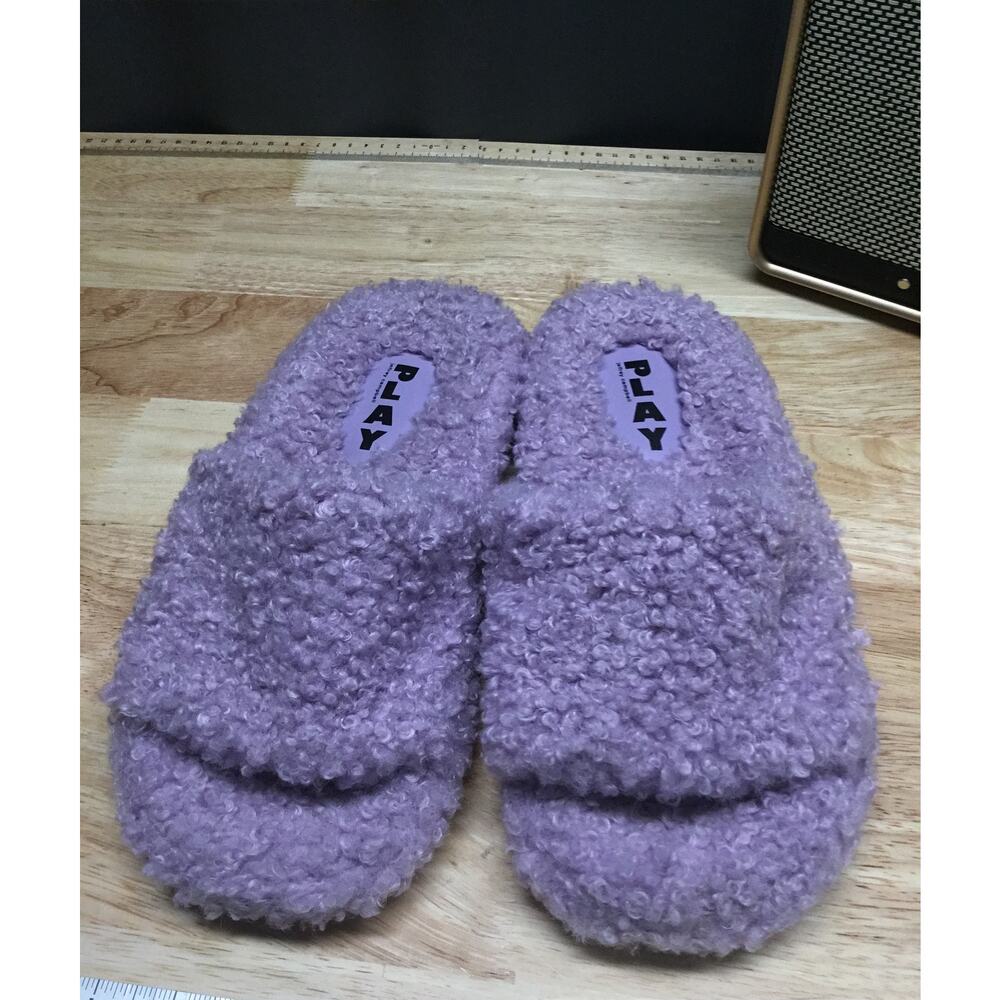Jeffrey Campbell Play Fluffy Slippers Women's Lavender Faux Shearling Slip On